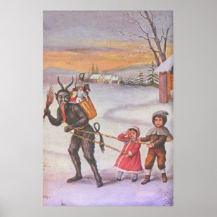 Krampus stiehlt Spielzeug und Kinder Poster