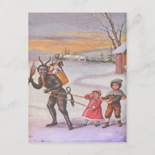 Krampus stiehlt Spielzeug und Kinder Postkarte