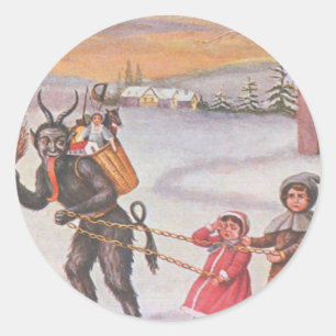 Krampus stiehlt Spielzeug und Kinder Runder Aufkleber