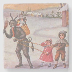 Krampus stiehlt Spielzeug und Kinder Steinuntersetzer