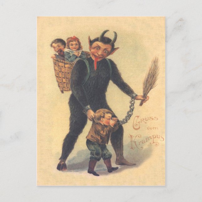 Krampus Strafe für schlechtes Kind Postkarte (Vorderseite)