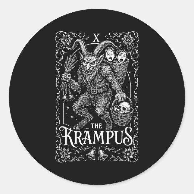 Krampus Tarot Card Design Christmas Season Evil Pa Runder Aufkleber (Vorderseite)