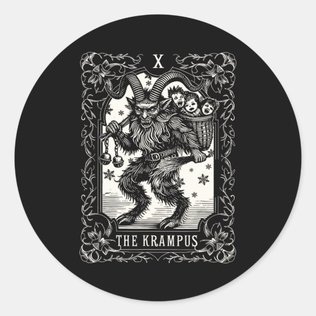 Krampus Tarot Card Design Christmas Season Evil Pa Runder Aufkleber (Vorderseite)