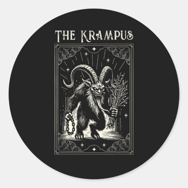 Krampus Tarot Card Design Christmas Season Evil Pa Runder Aufkleber (Vorderseite)