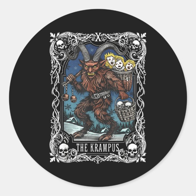 Krampus Tarot Card Design Christmas Season Evil Pa Runder Aufkleber (Vorderseite)