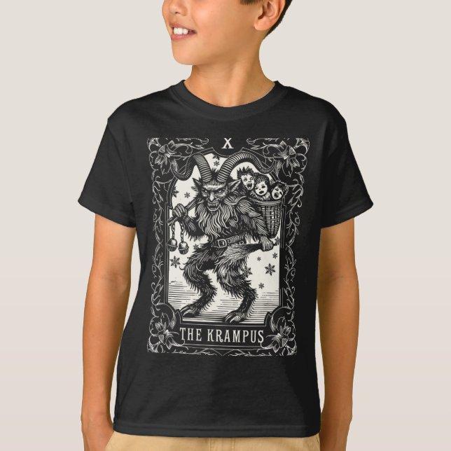 Krampus Tarot Card Design Christmas Season Evil Pa T-Shirt (Vorderseite)