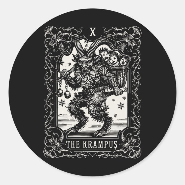 Krampus Tarot Card Design Weihnachtssaison Böse Pa Runder Aufkleber (Vorderseite)