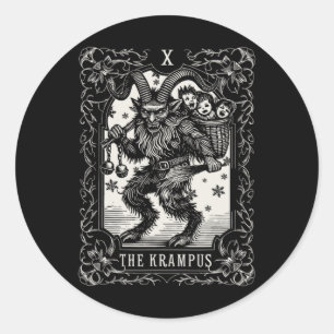 Krampus Tarot-Kartendesign Weihnachtszeit Böser Pa Runder Aufkleber