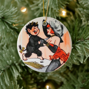 Krampus & Temptress Vintages Paar Erste Weihnachte Keramik Ornament