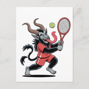 Krampus-Tennis-Weihnachtsplatz-Dämon-Tennis Ankündigungspostkarte