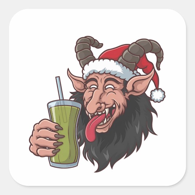 Krampus trinken Green Matcha Weihnachtsleckerei Quadratischer Aufkleber (Vorderseite)