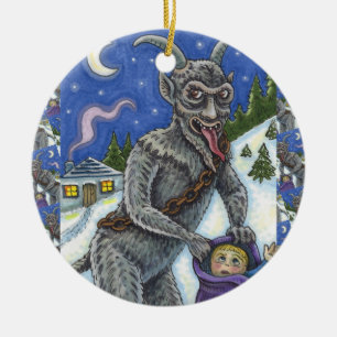 KRAMPUS & UNARTIGE KINDER, GRUSELIGE WEIHNACHTSGES KERAMIK ORNAMENT