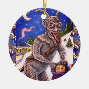 KRAMPUS & UNARTIGE KINDER, GRUSELIGE WEIHNACHTSGES KERAMIK ORNAMENT