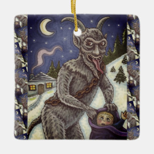 KRAMPUS & UNARTIGE KINDER, GRUSELIGE WEIHNACHTSGES KERAMIKORNAMENT