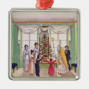 Krampus und Sankt Nikolaus von der Zeitschrift von Silbernes Ornament