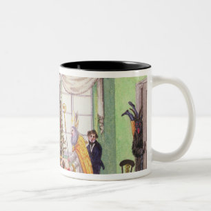Krampus und Sankt Nikolaus von der Zeitschrift von Zweifarbige Tasse