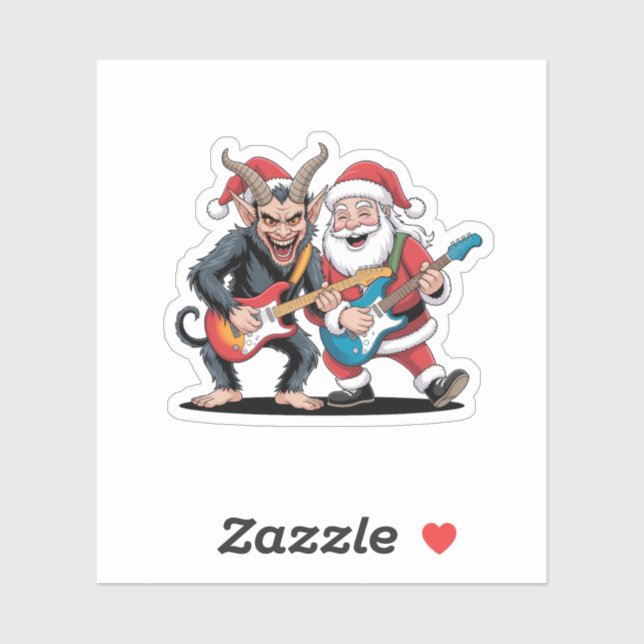 Krampus und Santa Playing Electric Guitar Xmas Aufkleber (Blatt)