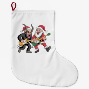 Krampus und Santa Playing Gitarre Electric Xmas Großer Weihnachtsstrumpf