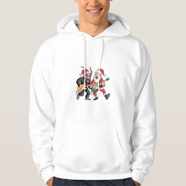 Krampus und Santa Playing Gitarre Electric Xmas Hoodie (Vorderseite)
