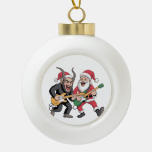 Krampus und Santa Playing Gitarre Electric Xmas Keramik Kugel-Ornament