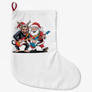 Krampus und Santa spielen elektrische Gitarre Weih Großer Weihnachtsstrumpf