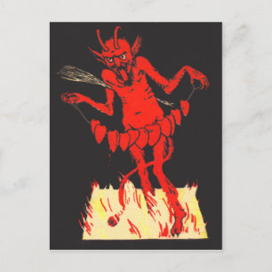 Krampus vertauscht Herzen an einer Schnur Postkarte