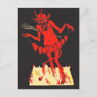 Krampus vertauscht Herzen an einer Schnur Postkarte