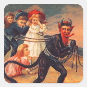 Krampus Vintage Weihnachtskleber Quadratischer Aufkleber