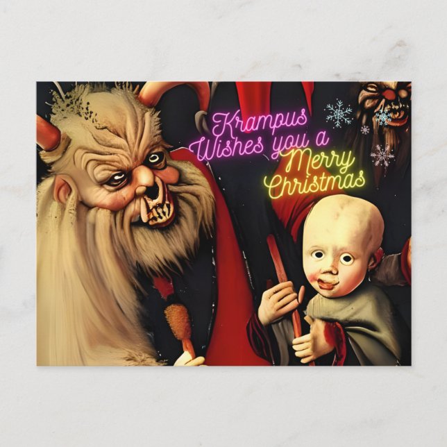 Krampus wünscht Ihnen frohe Weihnachten Postkarte (Vorderseite)