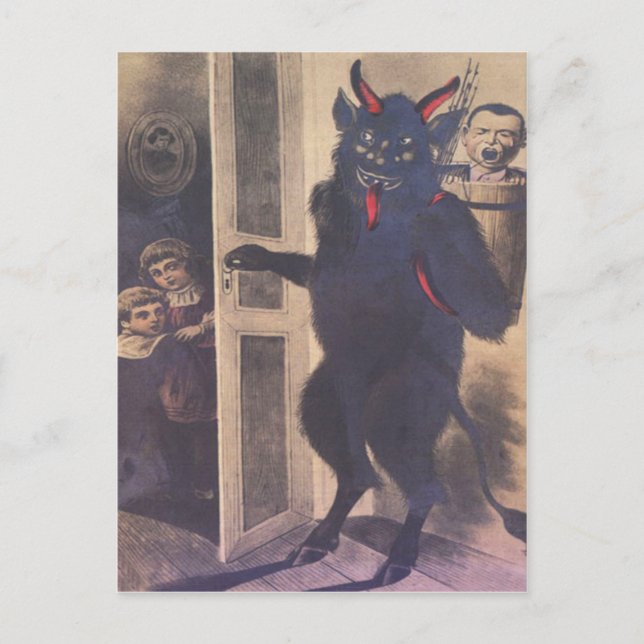 Krampusfamilie Ansammlung Feiertagspostkarte (Vorderseite)