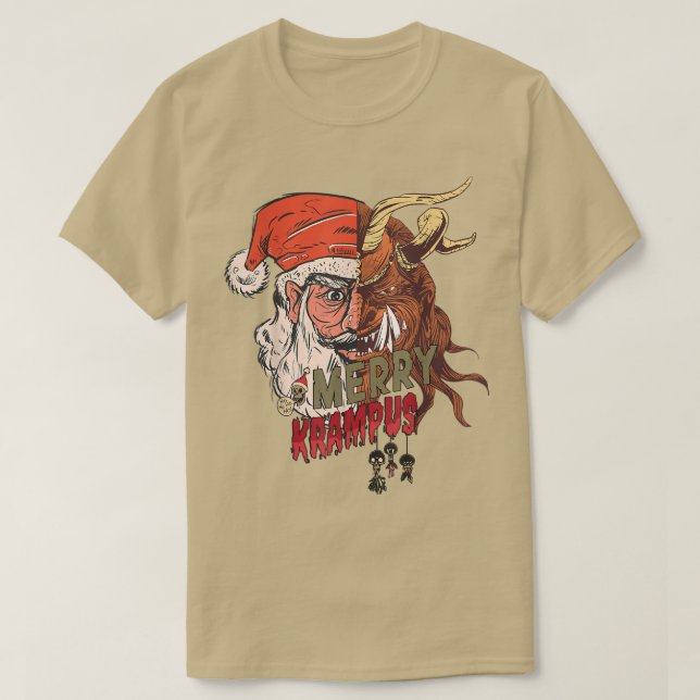 Krampusnacht Merry Krampus und Santa Horror Christ T-Shirt (Design vorne)