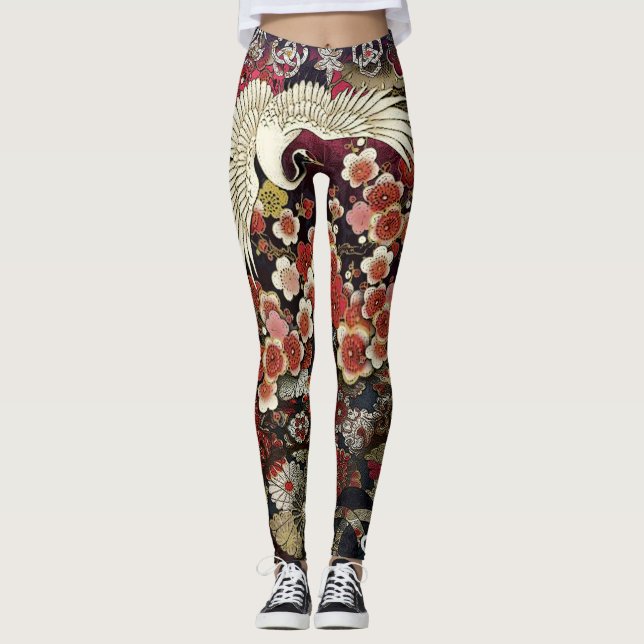 Kran-Blüten mit Haube Leggings (Vorderseite)