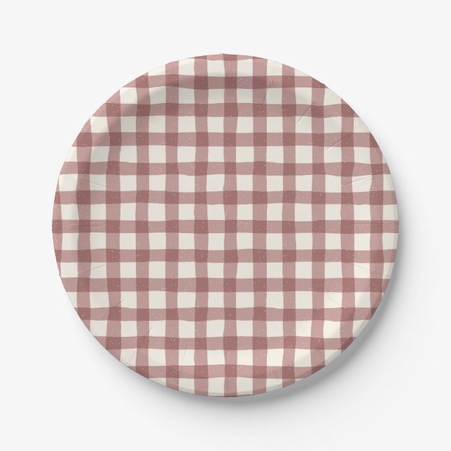 Kranbeer-Gingham-Rot-Maroon Pappteller (Vorderseite)