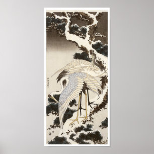 Krane an einem Kiefernbaum, Hokusai, 1832 Poster