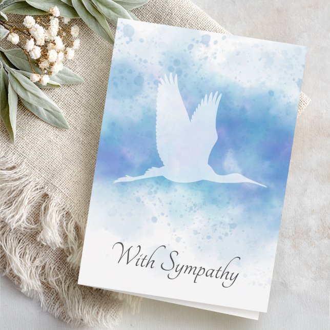 Krane auf blauem Beileid Dankeskarte (Crane on blue watercolor sympathy bereavement card)