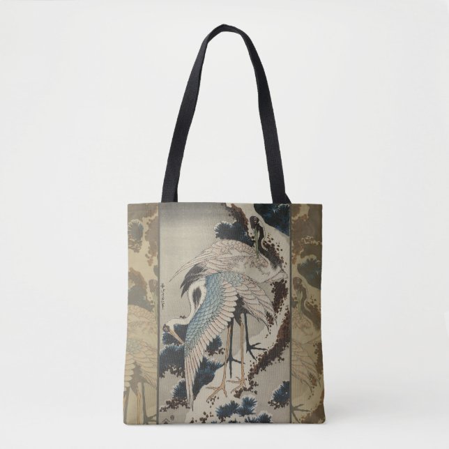 Krane auf einer schneebedeckten Pine Hokusai (Vorderseite)
