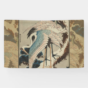 Krane auf einer schneebedeckten Pine Hokusai Banner