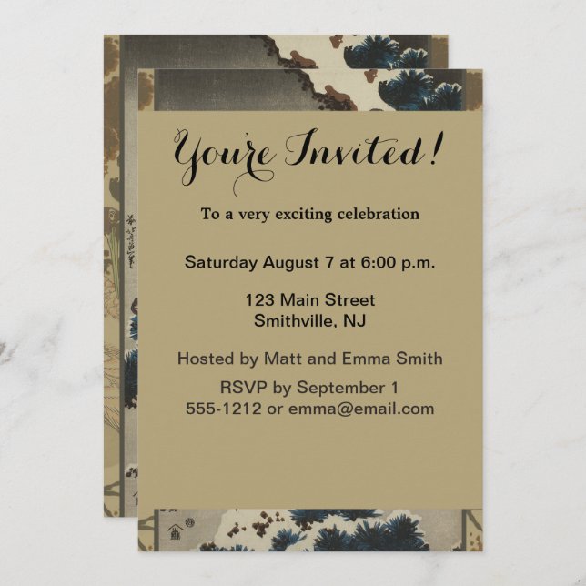 Krane auf einer schneebedeckten Pine Hokusai Einladung (Vorne/Hinten)