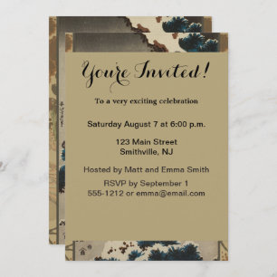 Krane auf einer schneebedeckten Pine Hokusai Einladung