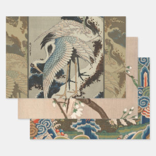 Krane auf einer schneebedeckten Pine Hokusai Geschenkpapier Set