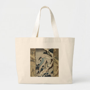 Krane auf einer schneebedeckten Pine Hokusai Jumbo Stoffbeutel