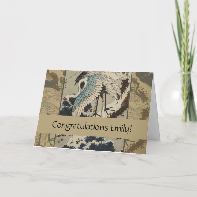 Krane auf einer schneebedeckten Pine Hokusai Karte (Vorderseite)