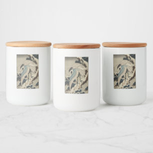 Krane auf einer schneebedeckten Pine Hokusai Lebensmitteletikett