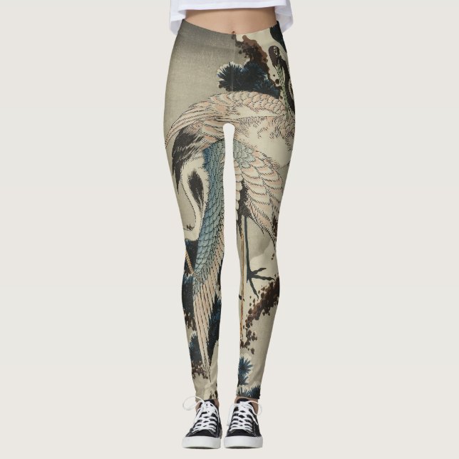 Krane auf einer schneebedeckten Pine Hokusai Leggings (Vorderseite)