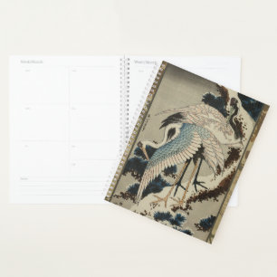 Krane auf einer schneebedeckten Pine Hokusai Planer