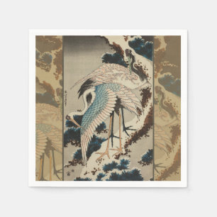 Krane auf einer schneebedeckten Pine Hokusai Serviette