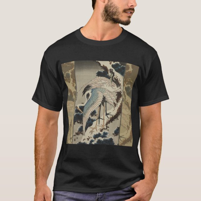 Krane auf einer schneebedeckten Pine Hokusai T-Shirt (Vorderseite)