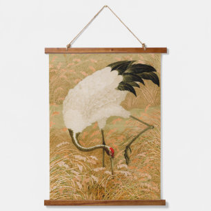 Krane auf Reisfeldern Wandteppich Mit Holzrahmen