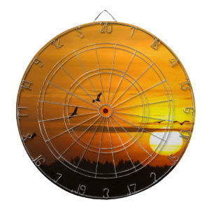 Krane bei Sonnenaufgang Dartscheibe