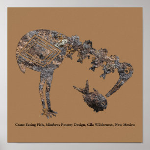 Krane, die Fische essen, Poster für die Keramik vo